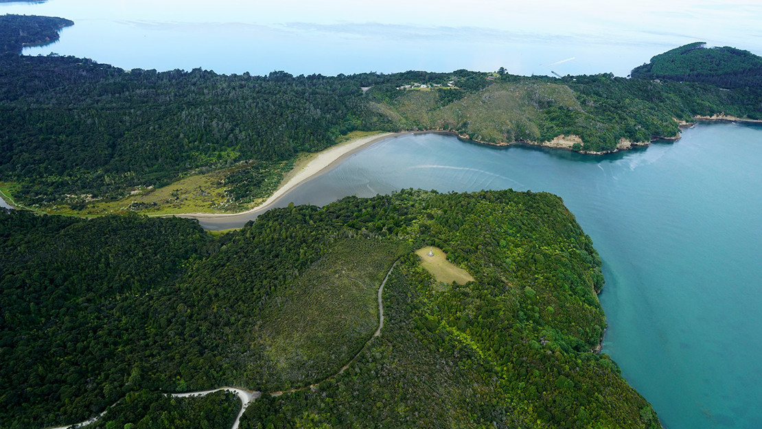 Spragg Monument, Kakamatua Point and inlet.